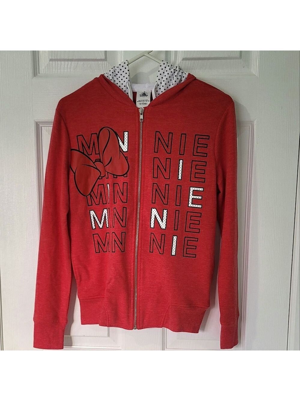Minnie Mouse Women's Double Layer Zip-Up Polka-Dot Hoodie Sweater Size S